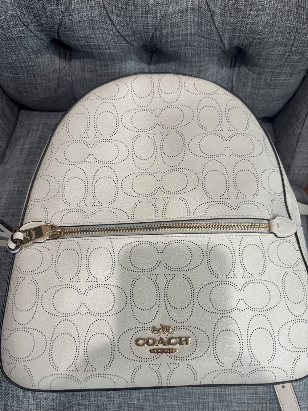 Coach Cream Perforated Signature Leather Backpack with Gold Hardware - Picture 7 of 10